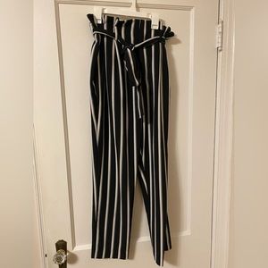 Paper-bag pinstripe trousers